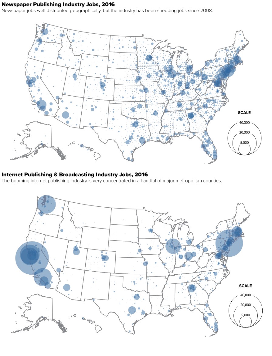 Newspaper and Internet Publishing Industry Jobs Map 2016
